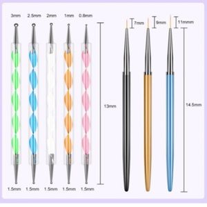 Saviland 8PCS Dotting Pen with Nail Art Liner Brush Set - 5PCS Double Ended Nail